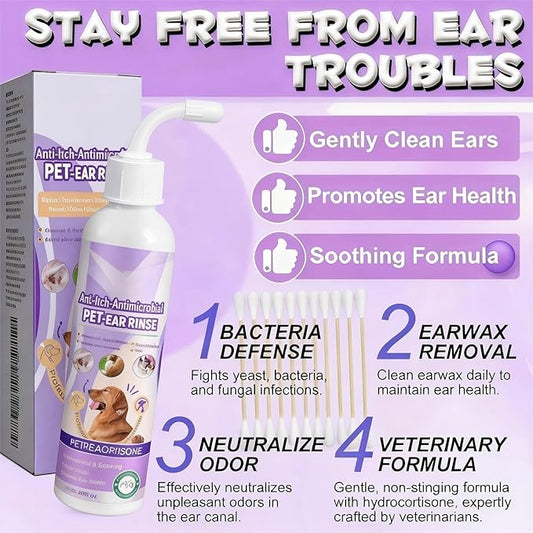 Dog Ear Cleaner Solution Vet-Recommended Dog Ear Infection Treatment to Soothe Itchy & Inflamed Ear Drops for Dogs & Cats to Gently Removes Debris, Wax Buildup, Odor - 4 fl oz