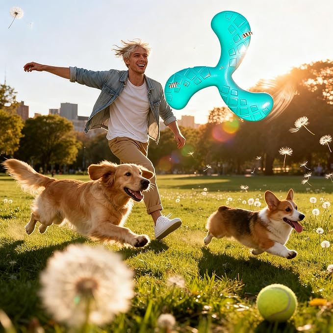 Ultra Durable Y-Shape Dog Chew Toy for Teeth Cleaning - Non-Toxic Rubber Interactive Tug of War & Fetch Toy for Medium & Large Dogs((Blue)