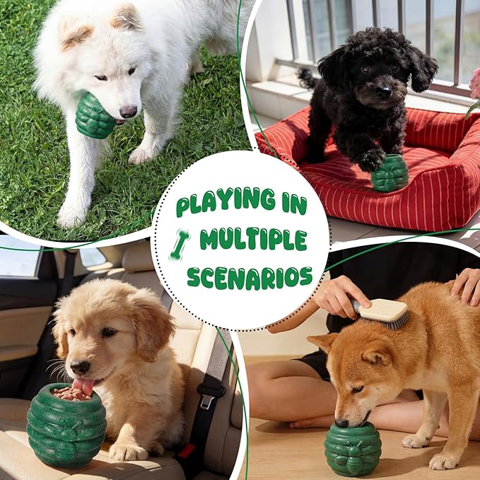 1 Pack Large Dog Toys for Aggressive Chewers, Dog Treat Dispensing Toy to Keep Them Busy, 2-in-1 Fillable Holder with 2 Cups and Food-Dispensing Lids for Large Medium (Green)