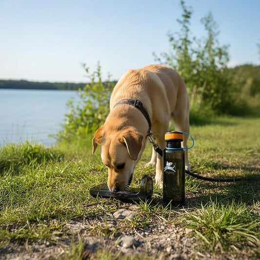OllyDog OllyBottle, Dog Water Bottle with Detachable Bowl, No Spill Travel Bottle for Dogs, Wide Drinking Cup, BPA-Free Tritan, Easy Clean, Convenient for Walking & Hiking (1L, Chromatic)