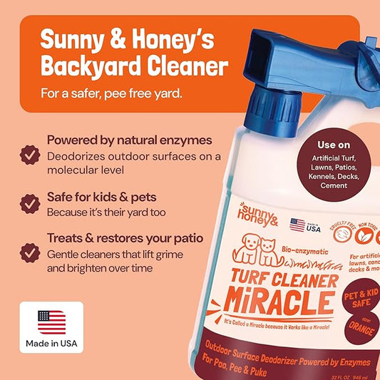 Sunny & Honey Outdoor Turf Cleaner - Pet Urine Enzyme Cleaner - Dog Urine Neutralizer for Grass - Long-Lasting Orange Scent & Yard Sprayer Ready (32 fl oz)