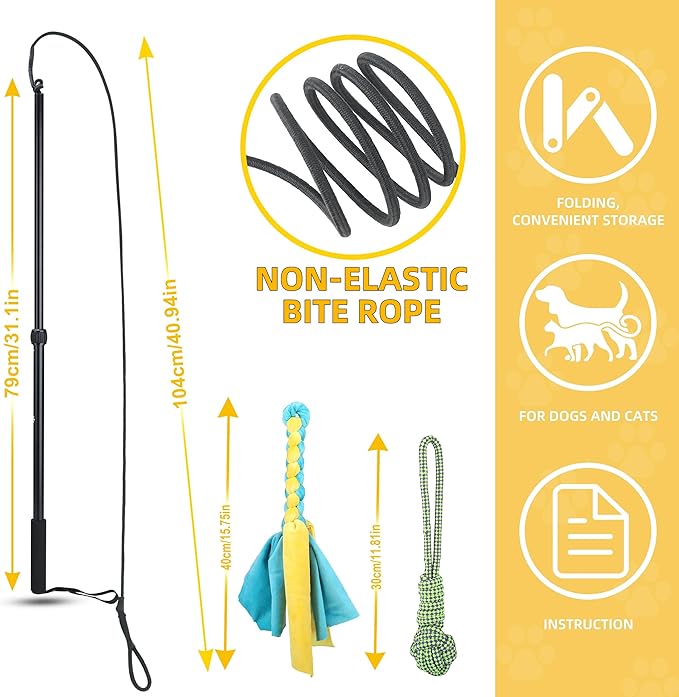 Flirt Pole Dogs, Dog Chase Toy with Squeakers Inside, Dog Fishing Pole Toy for Large Medium Small Dogs to Keep The Puppy Entertained and Physically Exhausted, Rope+Ball