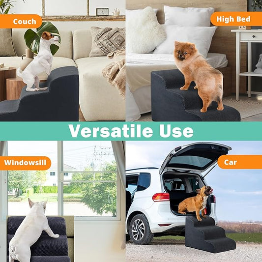 GARMART 3-Step Dog Stairs for Bed with Washable Cover, Durable High Density Foam Pet Ramp for Small Dogs, Gray