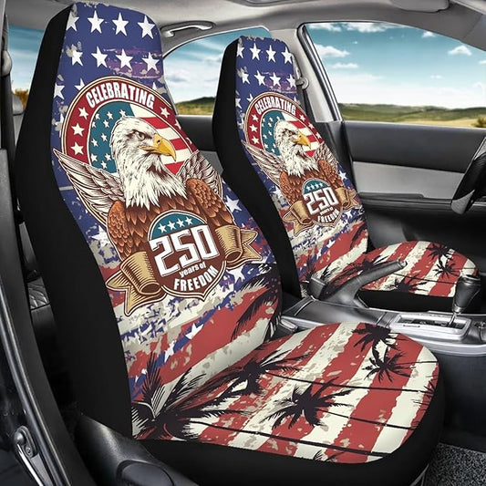 Car Seat Covers Front Seats Only Waterproof Stretch Polyester Fabric Cover Easy to Install Universal Fit Trucks SUV Van Car Decor(250th Anniversary Celebration)