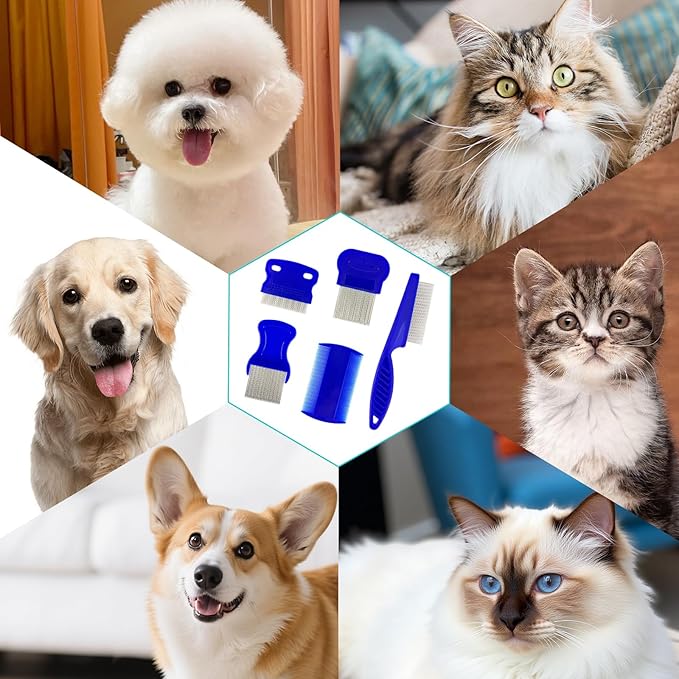 5 Pack Pets Grooming Comb Set, Pet Combs With Fine Tooth, Detangling Brushes, Float Hair Removers for Dog and Cat Clean up and Groom