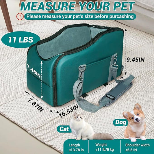 LIWSHWZ Console Dog Car Seat - Portable Travel Dogs Armrest Booster Seat with Absorbent Recyclable Diaper Pad,Dog Seat Belt for Car,Pockets,Zippered Enclosure,for Pets Under 11 lbs