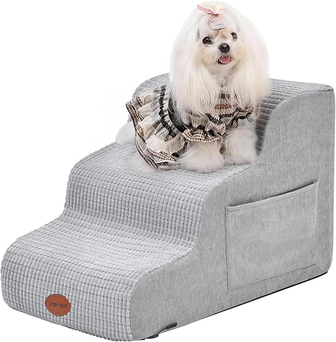 Woochpet Dog Stairs for Small Dogs, 15.7”H Ramp 3 Tier Wider Curved Pet Stairs for Couch and Beds,Weighted Base Plate Indoor Dog Steps with Non-Slip Bottom and Washable Cover for Old Cats