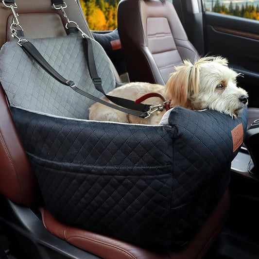 Dog Booster Car Seat for Medium/Small Sized Dogs,Memory Foam and Ultra Soft Fabric Car Pet Bed,Portable Travel Safety and Comfortable Dog Carseat with Washable Removable Cover,Thick Cushion(M-Blagre)