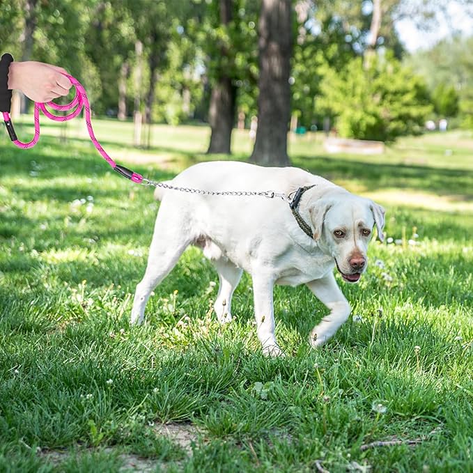 HOMIMP Chew Proof Dog Leash for Medium Large Dogs, Reflective 6 FT Heavy Duty Metal Chain Dog Leashes with Soft Padded Handle, Anti Bite Durable Rope Leashes for Pitbull, Non Chewable