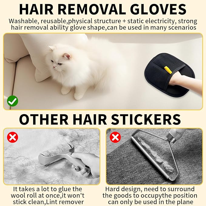 Pets Static Removal Gloves, Reusable Double Sided Cat Dog Electrostatic Hair Remover Grooming Glove Tool - 1 pcs