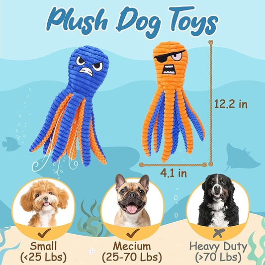Zeaxuie Dog Toys for Aggressive Chewers, 2 Pack No Stuffing Dog Toys for Teething, Squeaky Chew Toy to Keep Them Busy for Small and Medium Breed, Crinkle Octopus