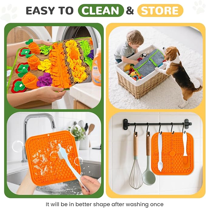 Snuffle Mat for Dogs Large Breed and Lick Mat Set, Interactive Dog Enrichment Puzzle Toys for Puppy Small Medium Large Dogs Cats, Cognitive Sniff Foraging Mats Slow Feeding Mental Stimulation