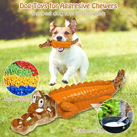 Dog Toy for Aggressive Chewers – Dog Chew Toy for Small&Medium & Large Dogs, Tough Dog Toy for Boredom & Anxiety Relief(Orange)