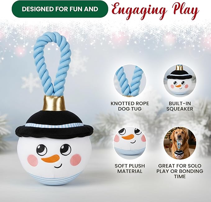 Bow Wow Pet Snowman Ornament Rope Dog Tug Toy