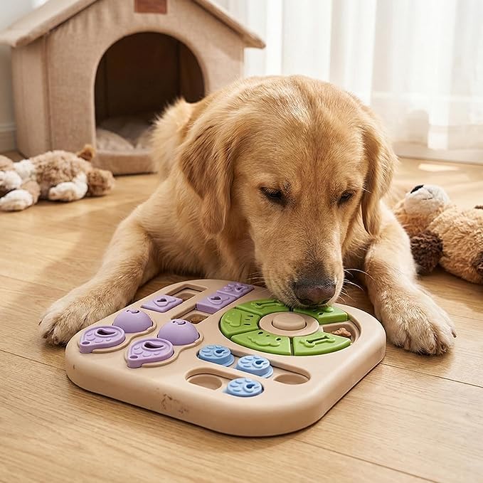 Dog Puzzle Toys, 4-in-1 Interactive Dog Toys for Boredom, Treat Dispensing Slow Feeder for Mental Stimulation, Enrichment Toy for Smart & Beginner Dogs, Khaki