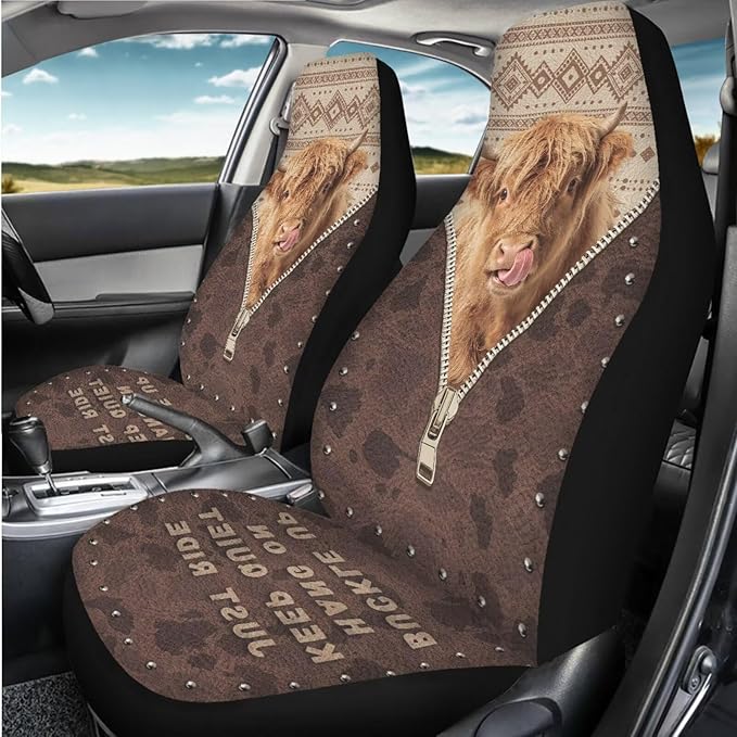 Highland Cow Seat Covers for Cars Front Seat, Breathable Car Seat Protectors for Women Men Automotive Interior Accessories Universal Fit SUV Truck Van Sedans