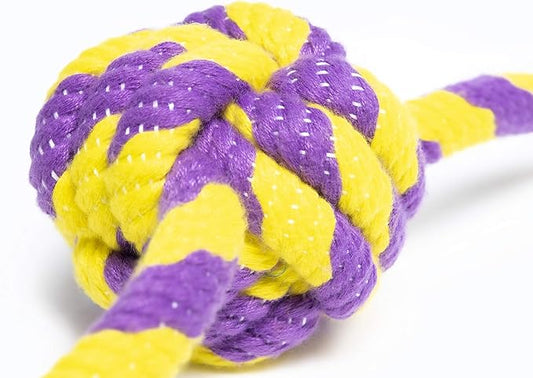 Roscoe's Pet Products Braided Rope Ball with Two Knots Toy for Dogs. Safe and Non-Toxic