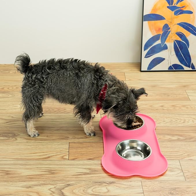 Stainless Steel Dog Bowls with Non-Slip Silicone Mat, Spill Proof Food & Water Bowls Set, Easy Clean Puppy Food Dish, Dishwasher Safe, Suitable for Dogs Cats Pet Under 20lbs, Small, Pink