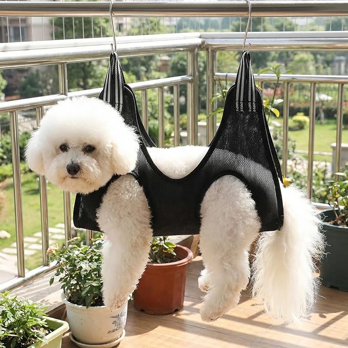 Dog Grooming Hammock - Breathable Dog Nail Trimming Hammock - Hanging Harness with S Hooks for Cats and Small Dogs Nail Trimming, Bathing, Brushing