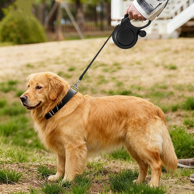 BIGNADO 26ft/8m Retractable Dog Leash with Poop Bag Holder for Medium Large Dogs Up to 110lbs/50kg, Heavy Duty Dog Walking Leash with Anti-Slip Grip, No-Tangle Leashes, One-Handed Lock - Black