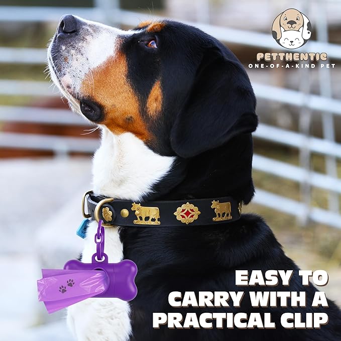 PETTHENTIC Biodegradable Dog Poop Bags with Leash Holder & Dispenser, 240 Count - Lavender Scented, Extra Thick Leak-Proof Cornstarch Waste Bags for Dogs, 16 Rolls, Eco-Friendly Compostable