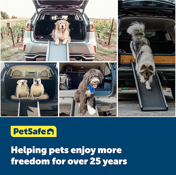 PetSafe Happy Ride Side Door Pet Steps - Easy Access for Back Seat - Adjustable Heights for Cars & SUVs - Lightweight Folding Design - Non-Slip Textured Steps - Supports Dogs Up to 200 lbs