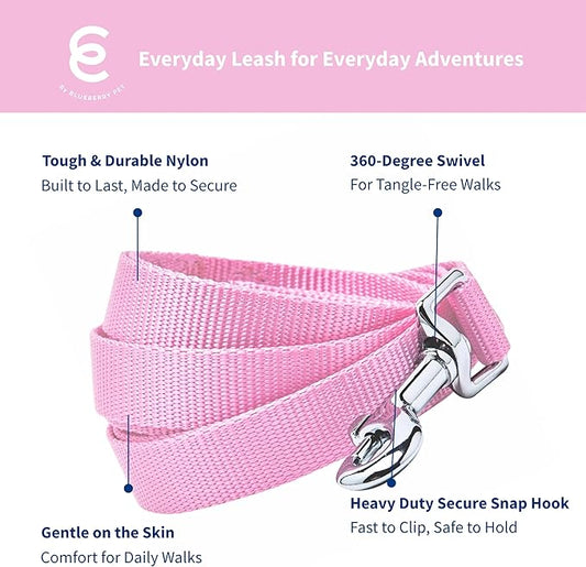 Blueberry Pet Essentials Fuchsia Pink Dog Leash for Medium - 5' * 3/4" Dogs | Heavy Duty Nylon Lead | Lightweight Puppy & Cat Leash for Walking & Training