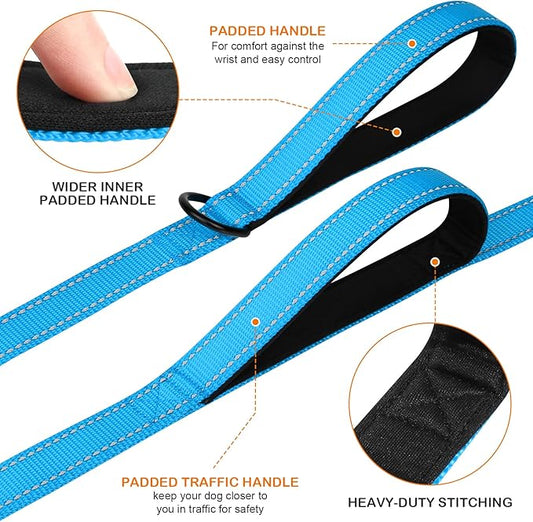 Joytale Dog Leash Heavy Duty for Large Dogs that Pull, Double Handle for Traffic Control, Double-Sided Reflective Leashes for Large Medium Dogs Night Safety, 6FT, Aqua Blue