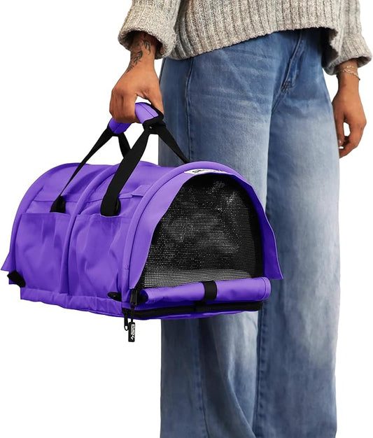 SturdiBag Pro 3.0 Pet Travel Carrier for Cats and Dogs – Soft-Sided with Safety Clips and Seatbelt Straps for Airplane or Car Travel | Small, Purple