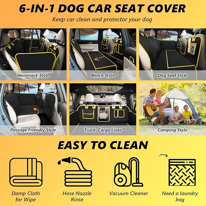 L'AGRATY Dog Car Seat Cover: Waterproof Back Seat Extender for Dogs with Side Flaps - Nonslip Hard Bottom Car Seat Cover for Dogs with Mesh Window: 60/40 Split Bench Dog Hammork Bed for Car SUV Truck