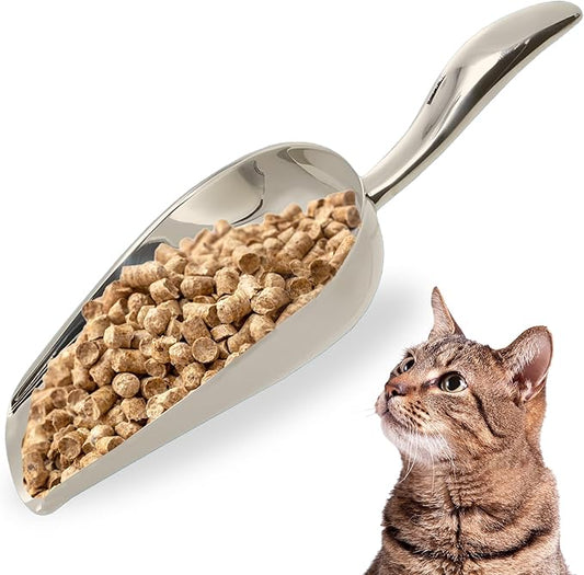 SunGrow Large Cat Litter and Food Scoop, Life Transforming 2-in-1 Scooper, Reduces Hand Fatigue, Saves Clear Litter, Makes Scooping Faster and Easier (Silver, Small)