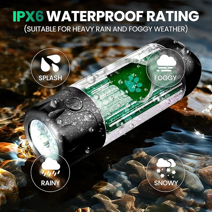 Dog Poop Bag Dispenser with LED Flashlight & 45 Bags (3 Rolls) β USB-C Rechargeable, Waterproof, Anti-Slip Clip, Hands-Free Dog Waste Bag Holder for Night Walks & Outdoor Adventures