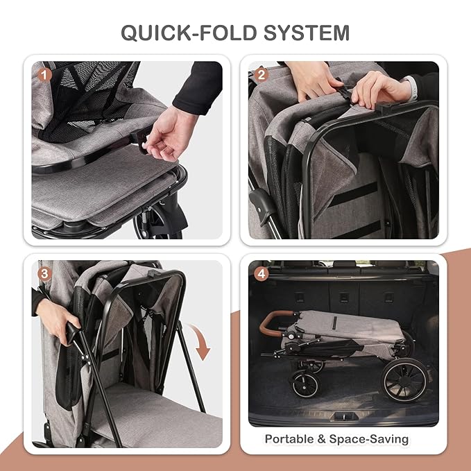 MoNiBloom Large Pet Stroller with Anti-Slip Ramp, Heavy Duty Dog Stroller Up to 99lb, Safe & Gentle Mobility Aid, All-Terrain Wheels, Idea for Injured, Disabled, & Senior Dog