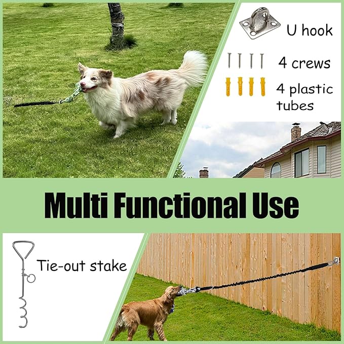 Outdoor Dog Toy Tether with Rope Tug of War, Interactive Exercise Dog Play Tether Pole in Ground Ball Rope Pull Bungee Toy for Small Medium Large Dogs