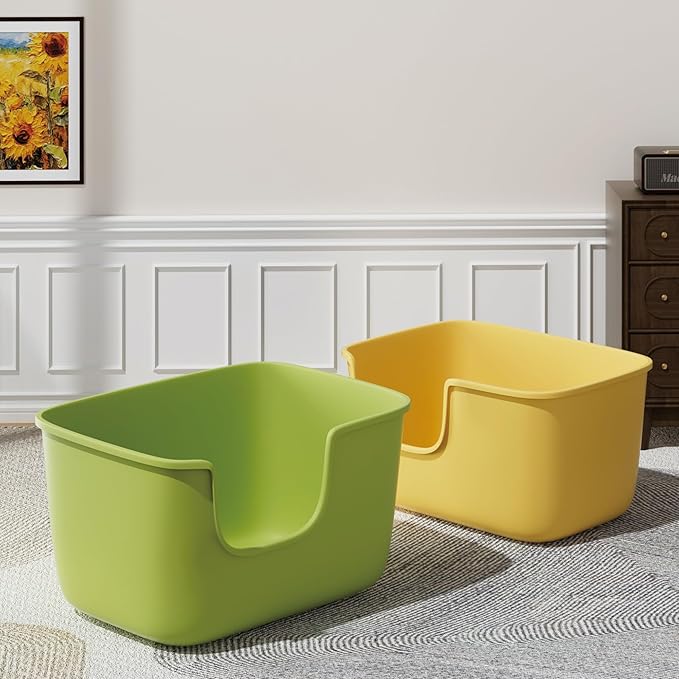 Vealind Large Cat Litter Box for Indoor Cats High Sided and Low Entry Litter Box 22.2"×14.9"×12" Tall Litter Boxes with High Back Deep Wall XL Cat Litter Boxes (Green)