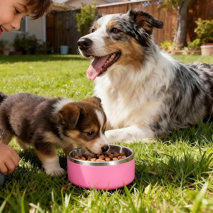 Dog Bowl, Stainless Steel Dog Bowls for Food and Water, Metal Pet Feeding Bowl with Insulated Non-Slip Quiet Bottom, Easy to Clean, Dishwasher Safe, 32oz,4 Cup | Pink