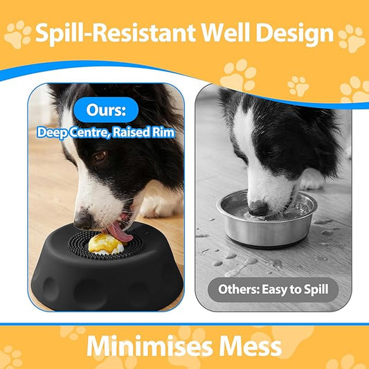 Homgaty Dog Licking Bowl with Rolling Ball - Slow Feeder Dog Lick Bowls for Yogurt Liquid Treat, Anti-Slip Entertained Bone Broth Dog Lick Toy for Large Medium Small Pet Breeds Dietary (Balck)