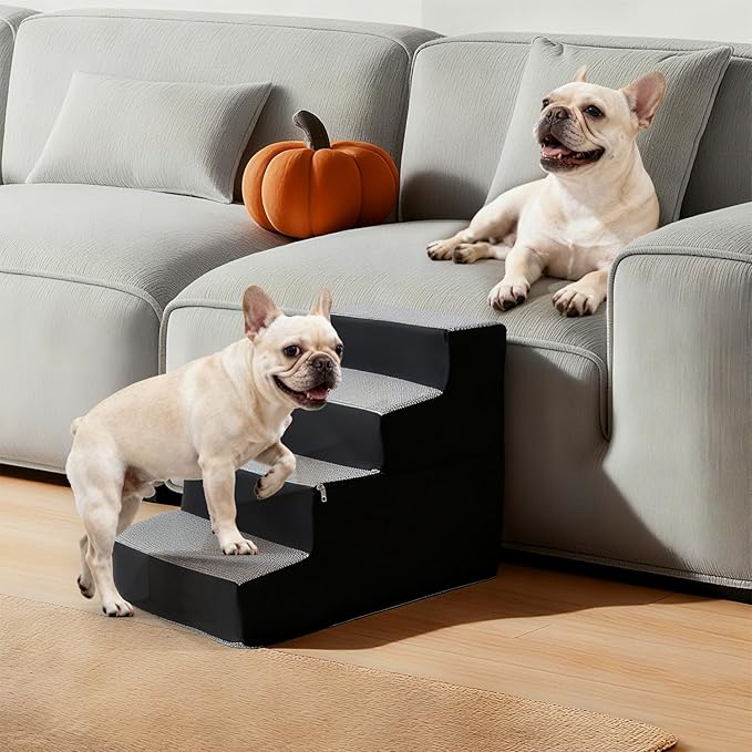 Dog Stairs for Small Dogs 18" H, Non-Slip Pet Stairs Ramp for Small Medium Dogs and Cats, Doggy Steps for Bed, Couch or Chair, High Density Foam Indoor (Grey, 15"x24"x18", 4)