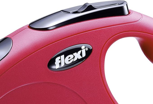 FLEXI New Classic Cord Retractable Dog Leash for Small Dogs up to 26 lbs. – 26 ft., Red | Tangle-Free Pet Walking Leash with One-Handed Brake, Pause, Lock | German Quality Product