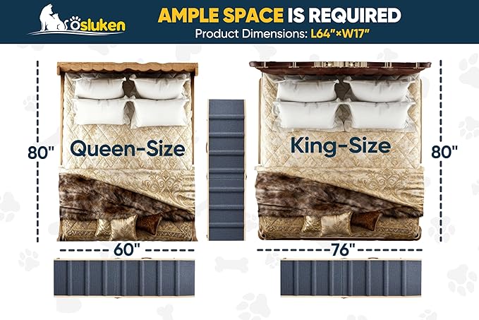 ππππ ππ©π π«ππππ Dog Ramp for Bed, 64" Long Foldable Pet Ramp for Small Large Dogs, Dog Ramps for High Beds Car, High Traction with Platform 6 Adjustable Heights 24" to 30" Up to 220LBS, Wood