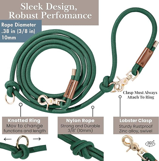 Hands Free Dog Leash, Waist Leash for Dog Walking, Running, Crossbody, Multifunctional, 2 Dogs, Dual Handle, Traditional Lead, Adjustable Lead 4.3ft - 7.5ft, 3/8" (10mm) Diameter.
