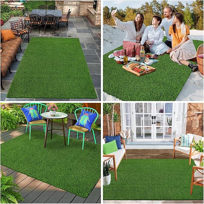 Bsmathom Artificial Grass Rug Indoor Outdoor Rug, 3x5Ft Dog Grass Mat with Drainage Holes, Synthetic Artificial Grass Turf Fake Grass Rug for Balcony Garden Lawn Landscape, 3x5Ft