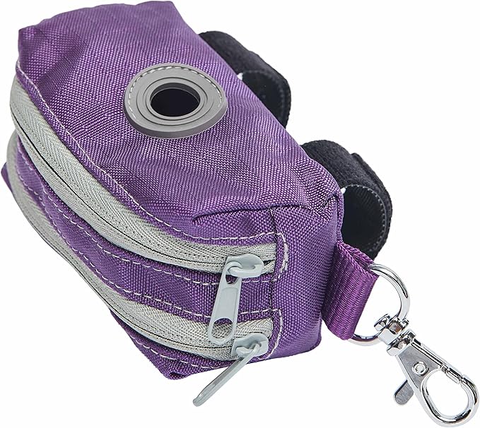 Blueberry Pet Dog Poop Bag Holder - Dark Orchid Dispenser with Dual Zippers, Dog Poop Bags Rolls, Dog Leash Attachment, Includes 1 Free Roll, Compact, Durable, Ideal for Dog Owners
