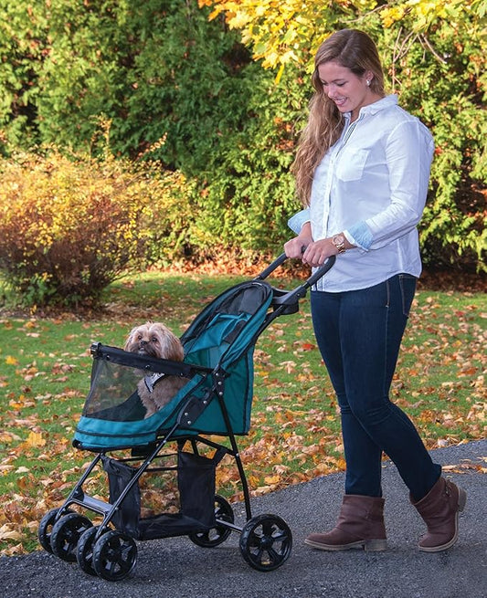 Pet Gear No-Zip Happy Trails Lite Pet Stroller for Cats/Dogs, Zipperless Entry, Easy Fold with Removable Liner, Safety Tether, Storage Basket + Cup Holder, 3 Colors