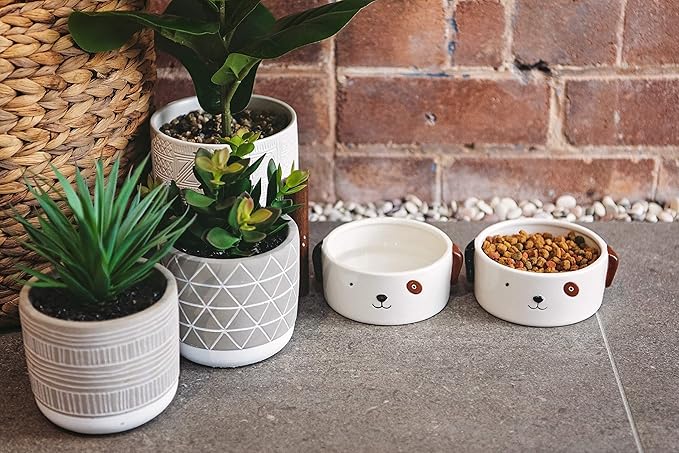Kurrajong Farmhouse Set of 2 Ceramic Dog Bowls for Small Size Dogs - 4.5" Wide x 2" high - one Dog Water Bowl and one Food Bowl - Adorable and Unique Small Ceramic Dishes for Your furbabies