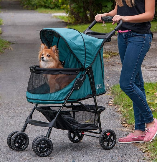 Pet Gear No-Zip Happy Trails Pet Stroller for Cats/Dogs, Zipperless Entry, Easy Fold with Removable Liner, Storage Basket + Cup Holder, NEW Emerald