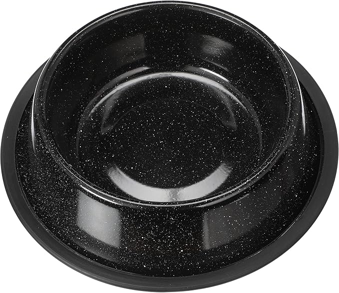 Neater Pet Brands - Outdoor Camping Style Pet Bowl - Enamel Ware Blue Black Granite Colors - Dog Cat No Tip Skid Bowls (32 oz, Black)
