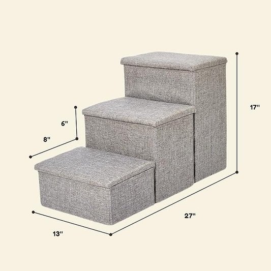 PET AWESOME Dog Stairs with Storage and Adjustable Steps for a Puppy, Small or Medium Dog