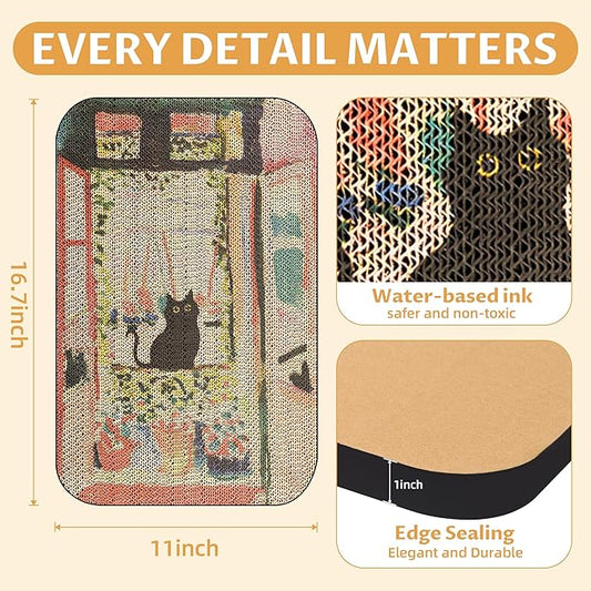 Art Cat Scratcher, Wall-Mountable Cat Scratching Board, Cat Wall Scratcher 16.7x11x1 Inch Cat Scratch Pad and Cat Scratchers for Indoor Cats Toy Furniture Protector(The Open Window)