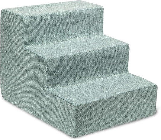 Best Pet Supplies Dog Stairs & Steps - Foam Steps for Small Dogs & Cats, Non-Slip Indoor Balanced Pet Step Support, Dog Ramp, No Assembly, Pale Teal, 3-Step (13.5-inch Height)